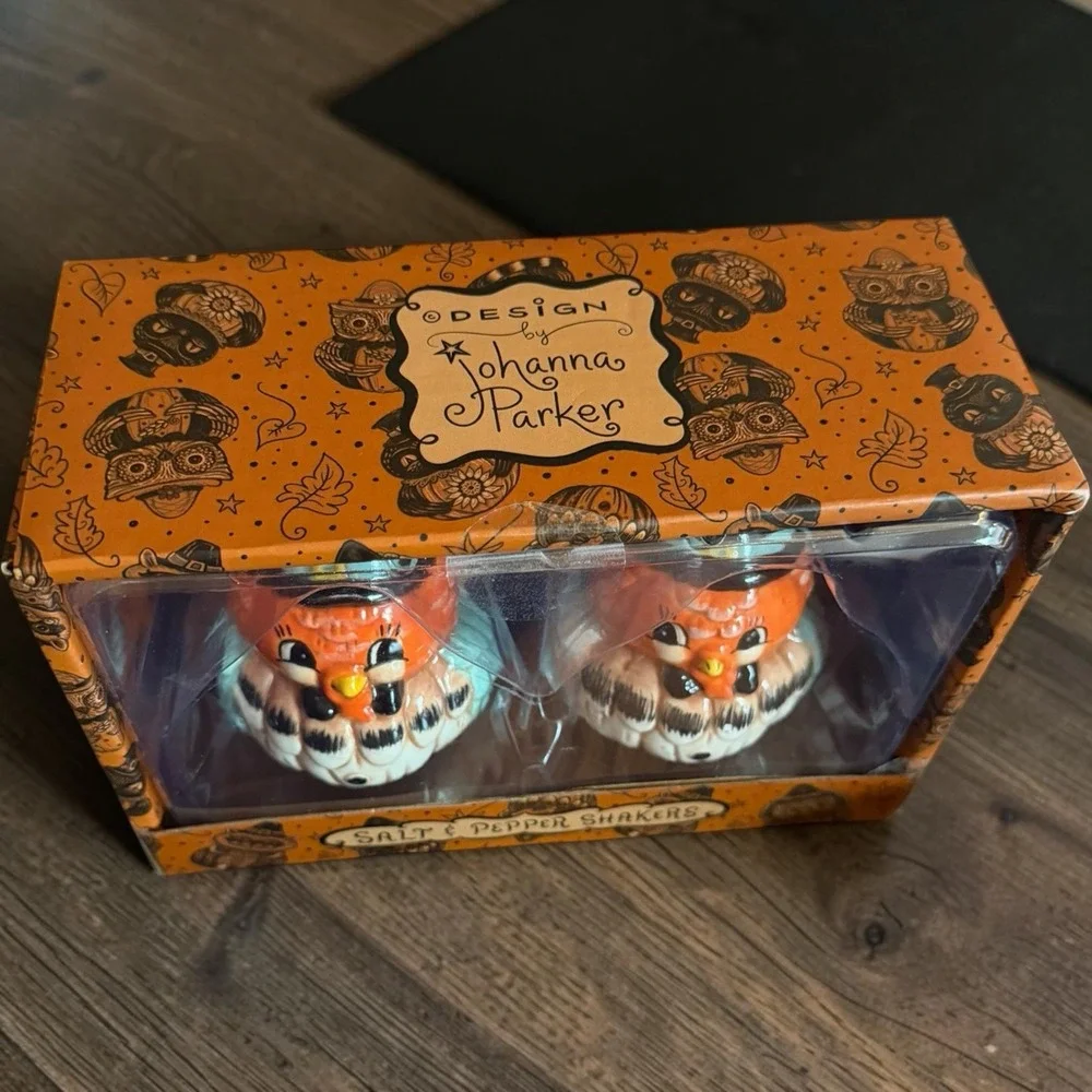 🧡 NEW Johanna Parker Turkey Salt Pepper Shakers Thanksgiving Fall Transpac NIB